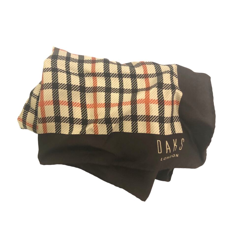 Daks London Plaid Handkerchief Neck Scarf Square Brown Tan